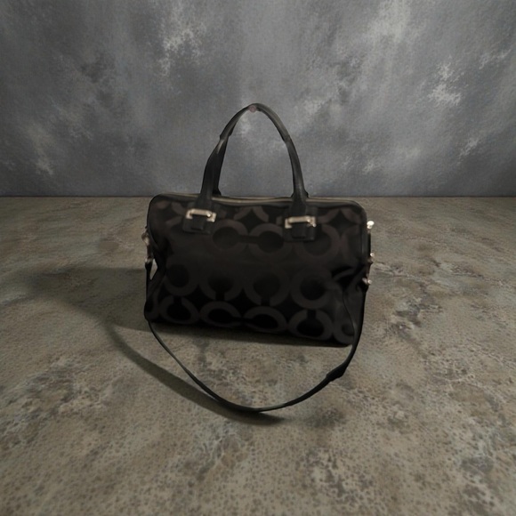 Coach Handbags - Coach Taylor Op Art Satchel Black Signature Fabric Silver Hardware